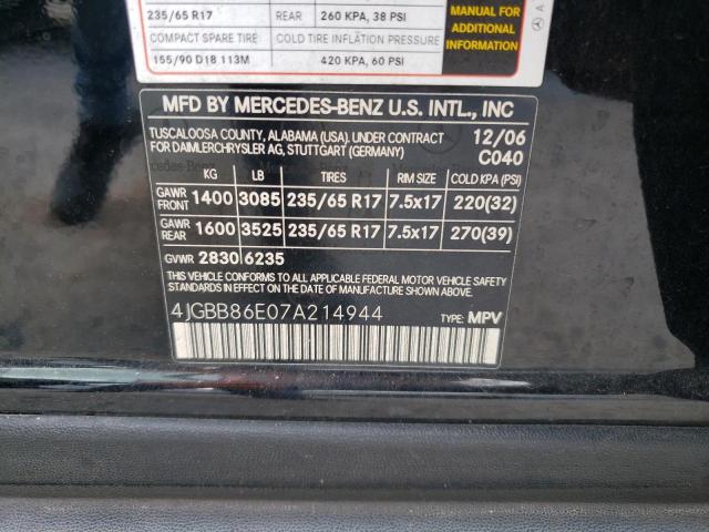 Photo 10 from auction – 2007 MERCEDES-BENZ ML 350 with VIN 4JGBB86E07A214944