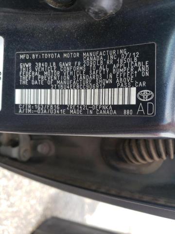 Photo 10 from auction – 2012 TOYOTA COROLLA with VIN 2T1BU4EE8CC906917