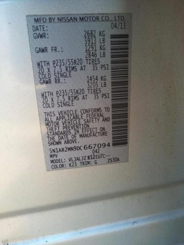 Photo 10 from auction – 2013 NISSAN PATHFINDER with VIN 5N1AR2MN9DC667094
