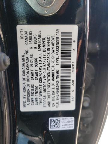 Photo 10 from auction – 2012 HONDA CIVIC SI with VIN 2HGFB6E57CH702863
