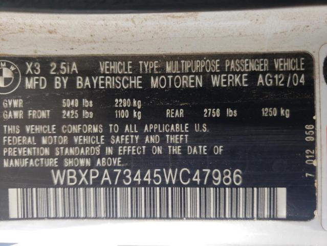 Photo 10 from auction – 2005 BMW X3 2.5I with VIN WBXPA73445WC47986