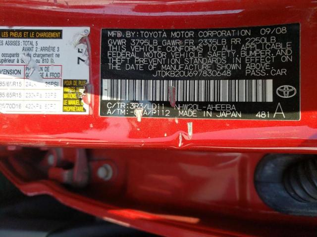 Photo 10 from auction – 2009 TOYOTA PRIUS with VIN JTDKB20U697830648
