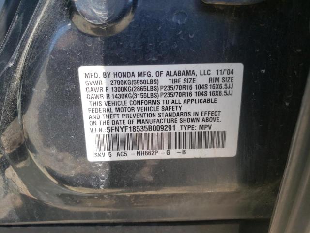 Photo 10 from auction – 2005 HONDA PILOT EXL with VIN 5FNYF18535B009291