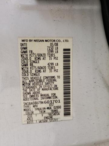 Photo 10 from auction – 2009 NISSAN ARMADA SE with VIN 5N1BA08D79N603701