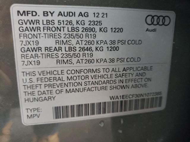 Photo 10 from auction – 2022 AUDI Q3 PREMIUM with VIN WA1EECF30N1072385