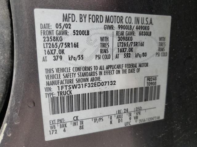 Photo 10 from auction – 2002 FORD F350 SRW S with VIN 1FTSW31F32ED07132