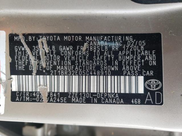 Photo 10 from auction – 2005 TOYOTA COROLLA CE with VIN 2T1BR32E05C448910