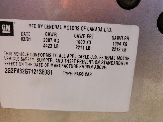 Photo 10 from auction – 2001 PONTIAC FIREBIRD T with VIN 2G2FV32G712138081