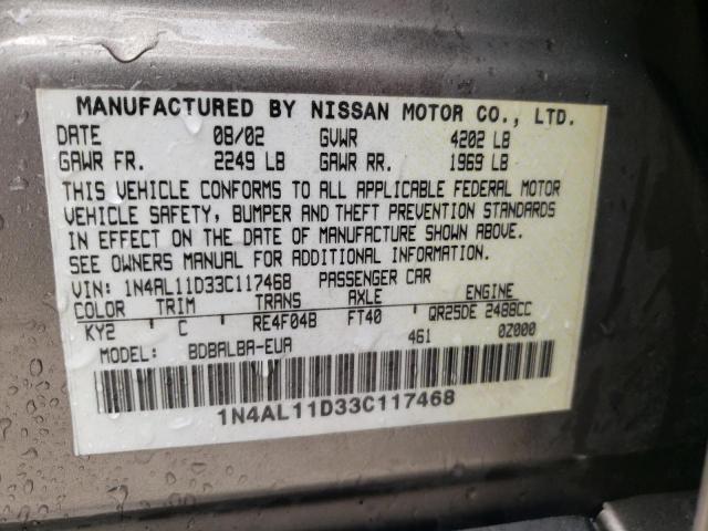 Photo 10 from auction – 2003 NISSAN ALTIMA BAS with VIN 1N4AL11D33C117468