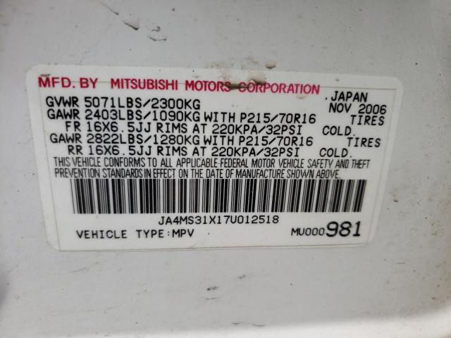 Photo 10 from auction – 2007 MITSUBISHI OUTLANDER with VIN JA4MS31X17U012518