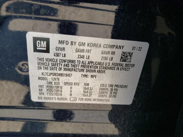 Photo 10 from auction – 2022 CHEVROLET TRAX 1LT with VIN KL7CJPSM3NB519457