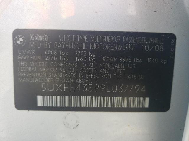 Photo 10 from auction – 2009 BMW X5 XDRIVE3 with VIN 5UXFE43599L037794