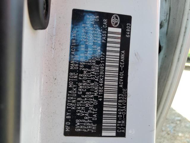 Photo 10 from auction – 2009 TOYOTA CAMRY BASE with VIN 4T1BE46K29U851177