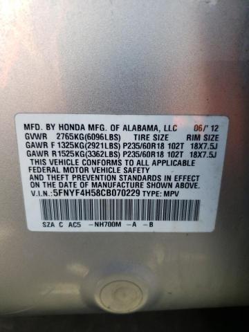 Photo 10 from auction – 2012 HONDA PILOT EXL with VIN 5FNYF4H58CB070229