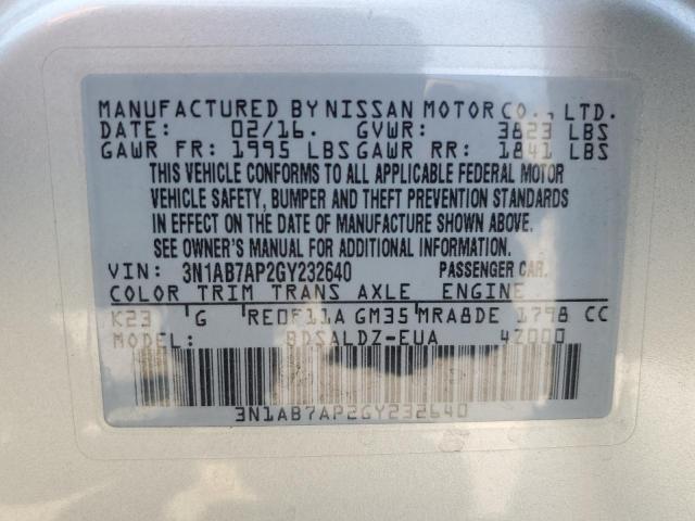 Photo 10 from auction – 2016 NISSAN SENTRA S with VIN 3N1AB7AP2GY232640