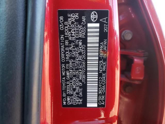 Photo 10 from auction – 2008 TOYOTA YARIS with VIN JTDBT923681263370