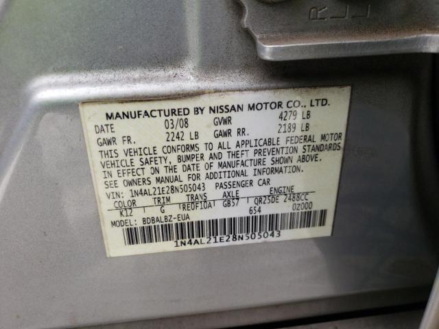 Photo 10 from auction – 2008 NISSAN ALTIMA with VIN 1N4AL21E28N505043