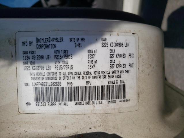 Photo 10 from auction – 2001 JEEP CHEROKEE S with VIN 1J4FF48S31L602696