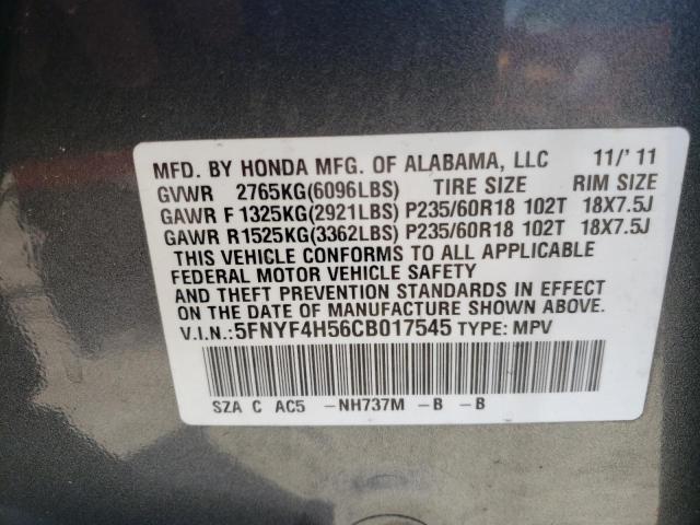 Photo 10 from auction – 2012 HONDA PILOT EXL with VIN 5FNYF4H56CB017545