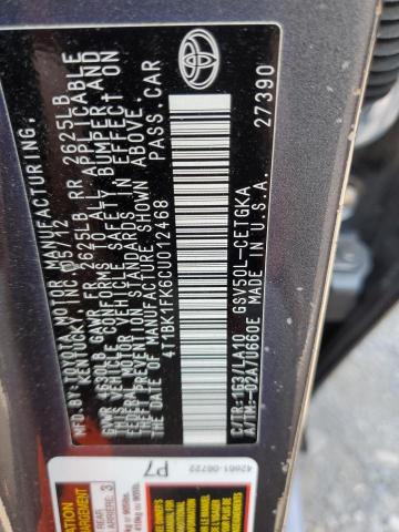 Photo 10 from auction – 2012 TOYOTA CAMRY SE with VIN 4T1BK1FK6CU012468