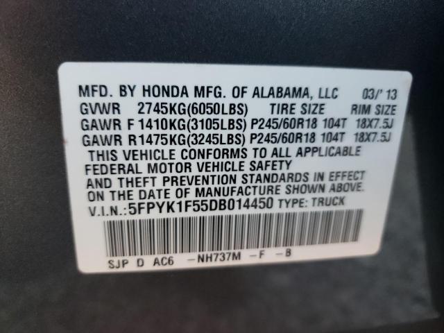 Photo 10 from auction – 2013 HONDA RIDGELINE with VIN 5FPYK1F55DB014450