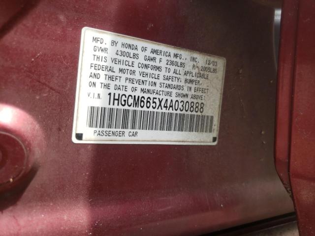Photo 10 from auction – 2004 HONDA ACCORD EX with VIN 1HGCM665X4A030888