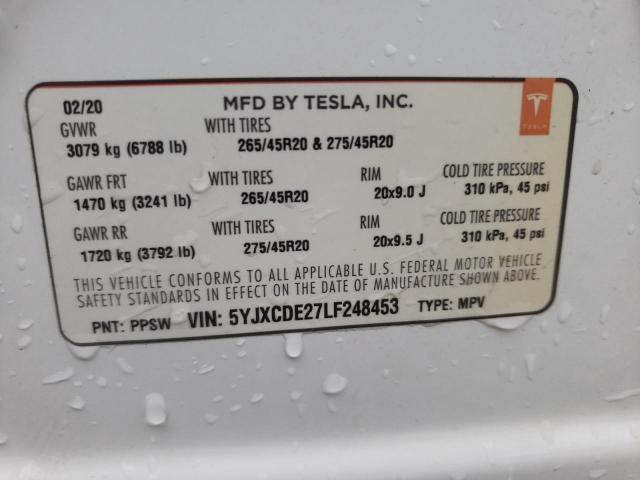 Photo 10 from auction – 2020 TESLA MODEL X with VIN 5YJXCDE27LF248453