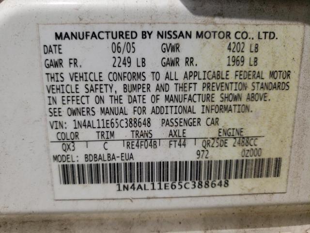 Photo 10 from auction – 2005 NISSAN ALTIMA S with VIN 1N4AL11E65C388648