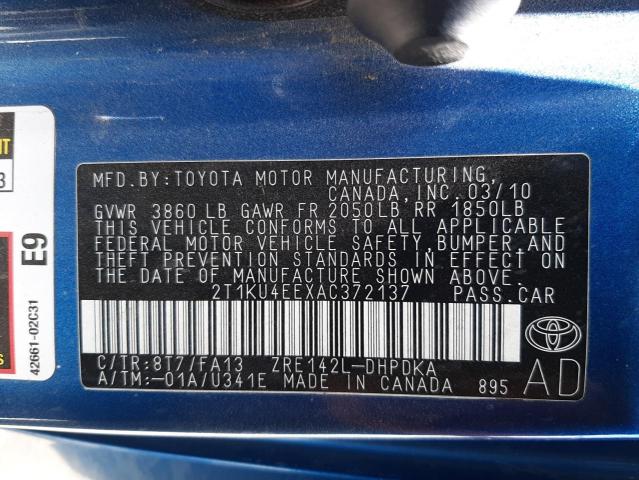 Photo 10 from auction – 2010 TOYOTA MATRIX with VIN 2T1KU4EEXAC372137