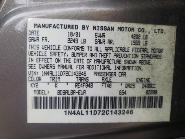 Photo 10 from auction – 2002 NISSAN ALTIMA BAS with VIN 1N4AL11D72C143246
