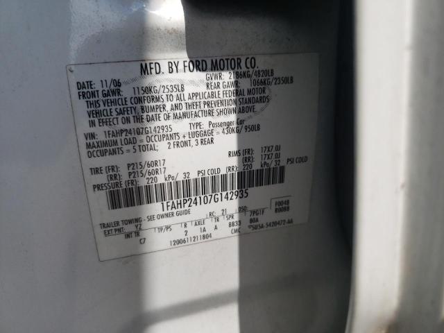 Photo 10 from auction – 2007 FORD FIVE HUNDR with VIN 1FAHP24107G142935