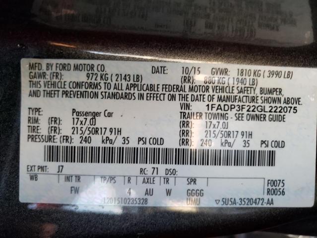 Photo 10 from auction – 2016 FORD FOCUS SE with VIN 1FADP3F22GL222075