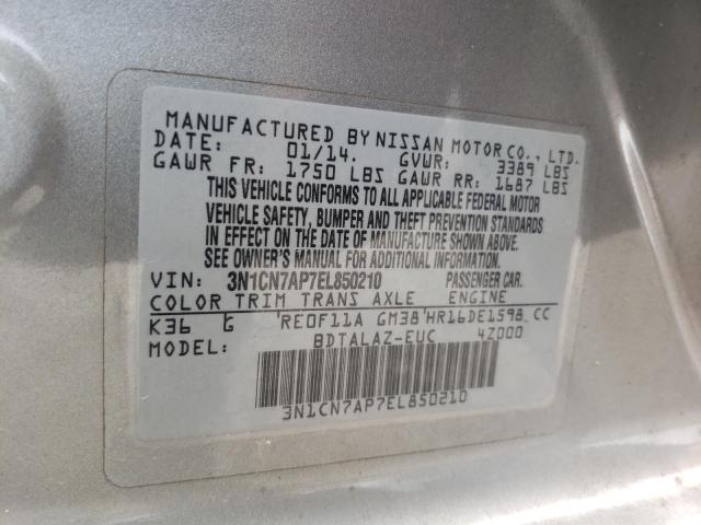 Photo 10 from auction – 2014 NISSAN VERSA S with VIN 3N1CN7AP7EL850210