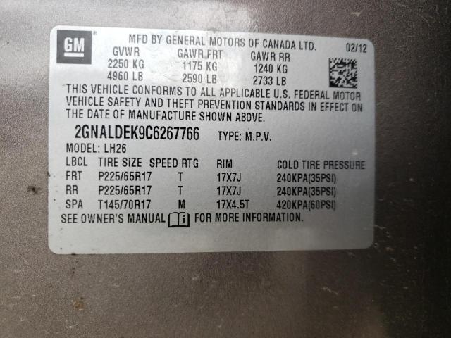 Photo 10 from auction – 2012 CHEVROLET EQUINOX LT with VIN 2GNALDEK9C6267766