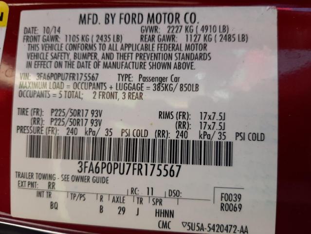 Photo 10 from auction – 2015 FORD FUSION SE with VIN 3FA6P0PU7FR175567