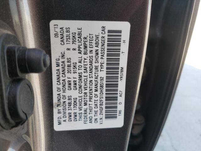 Photo 10 from auction – 2013 HONDA CIVIC LX with VIN 2HGFB2F51DH585192