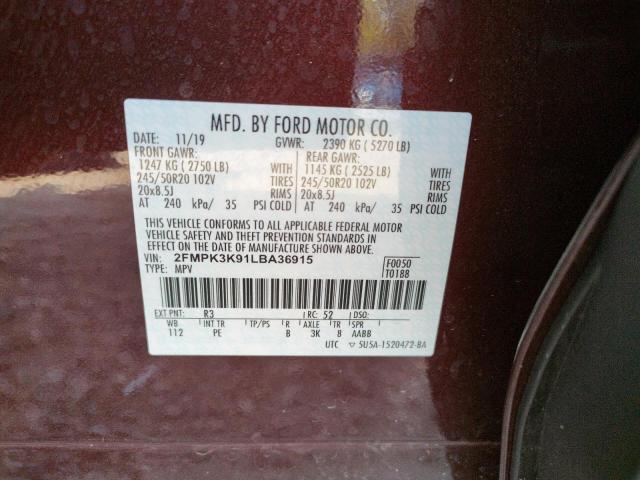 Photo 10 from auction – 2020 FORD EDGE TITAN with VIN 2FMPK3K91LBA36915