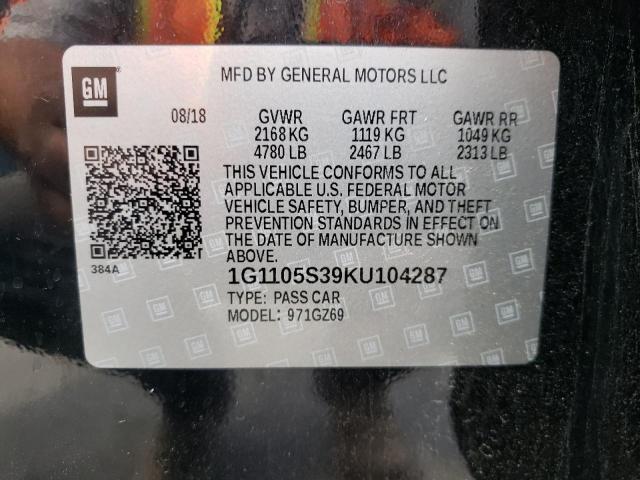 Photo 10 from auction – 2019 CHEVROLET IMPALA PRE with VIN 1G1105S39KU104287