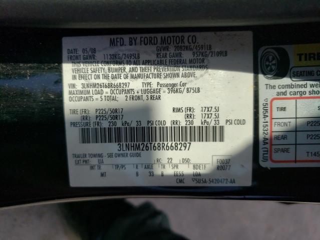 Photo 10 from auction – 2008 LINCOLN MKZ with VIN 3LNHM26T68R668297