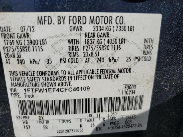 Photo 10 from auction – 2012 FORD F150 SUPER with VIN 1FTFW1EF4CFC46109