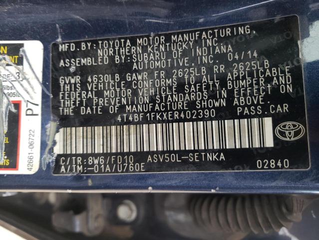 Photo 10 from auction – 2014 TOYOTA CAMRY L with VIN 4T4BF1FKXER402390