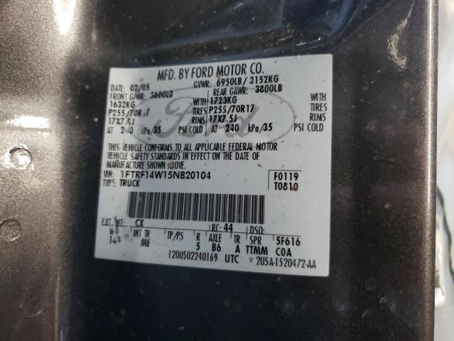 Photo 10 from auction – 2005 FORD F150 with VIN 1FTRF14W15NB20104