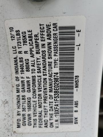 Photo 10 from auction – 2011 HONDA CIVIC LX with VIN 19XFA1F53BE029874