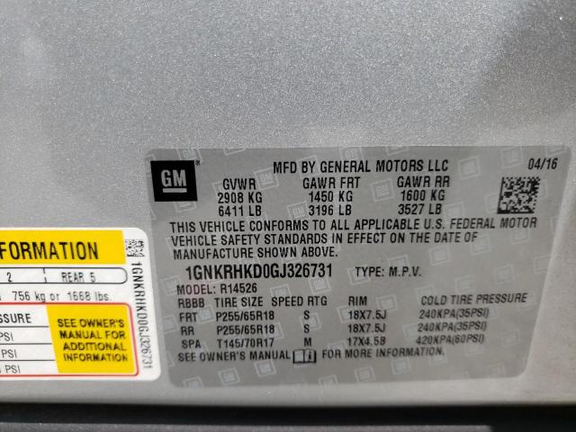 Photo 10 from auction – 2016 CHEVROLET TRAVERSE L with VIN 1GNKRHKD0GJ326731