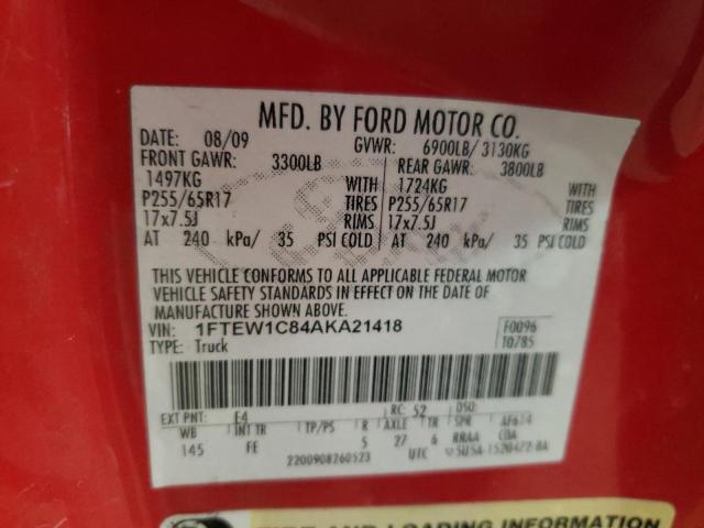 Photo 10 from auction – 2010 FORD F150 SUPER with VIN 1FTEW1C84AKA21418