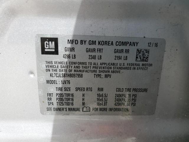 Photo 10 from auction – 2017 CHEVROLET TRAX 1LT with VIN KL7CJLSB1HB097958