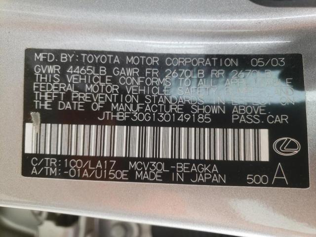 Photo 10 from auction – 2003 LEXUS ES 300 with VIN JTHBF30G130149185