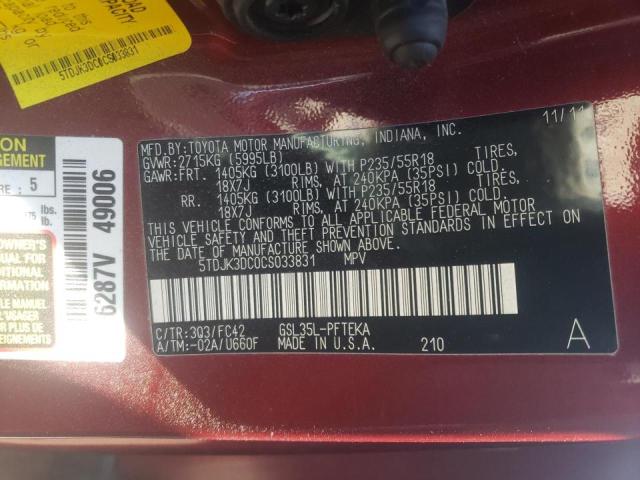 Photo 10 from auction – 2012 TOYOTA SIENNA LE with VIN 5TDJK3DC0CS033831
