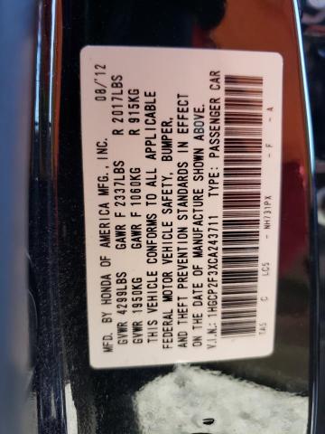 Photo 10 from auction – 2012 HONDA ACCORD LX with VIN 1HGCP2F3XCA243711