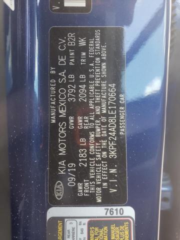 Photo 10 from auction – 2020 KIA FORTE FE with VIN 3KPF24AD8LE170664